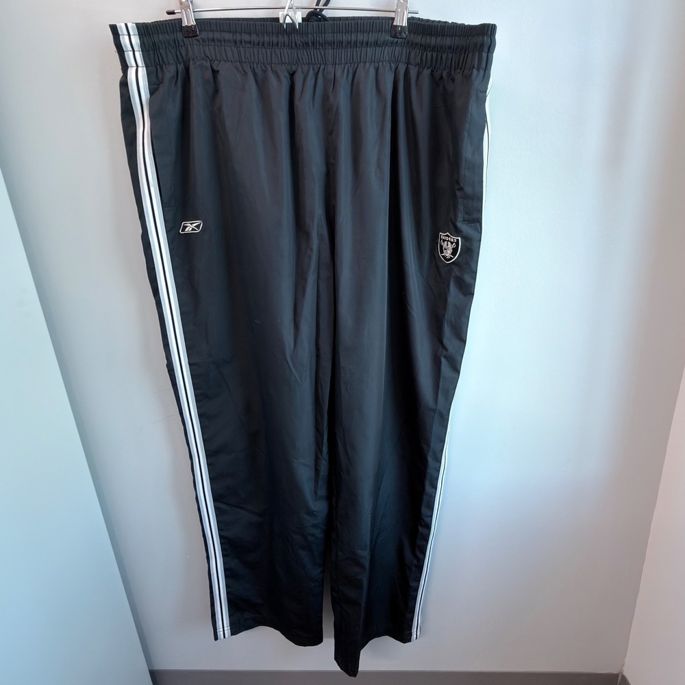Reebok Track Pants Mens XL Black Excellent NFL Oakland Raiders Windbreaker Y2K